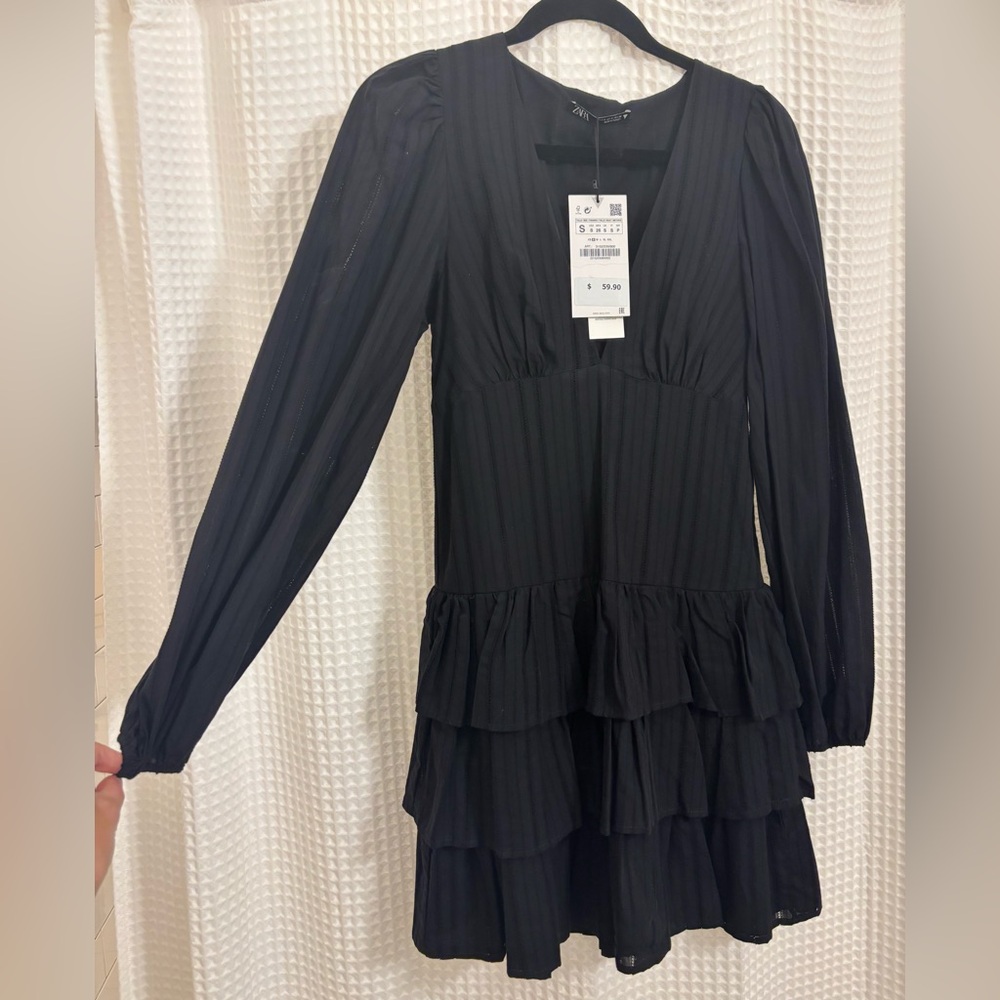 Zara Black Long Sleeve Tiered Dress
